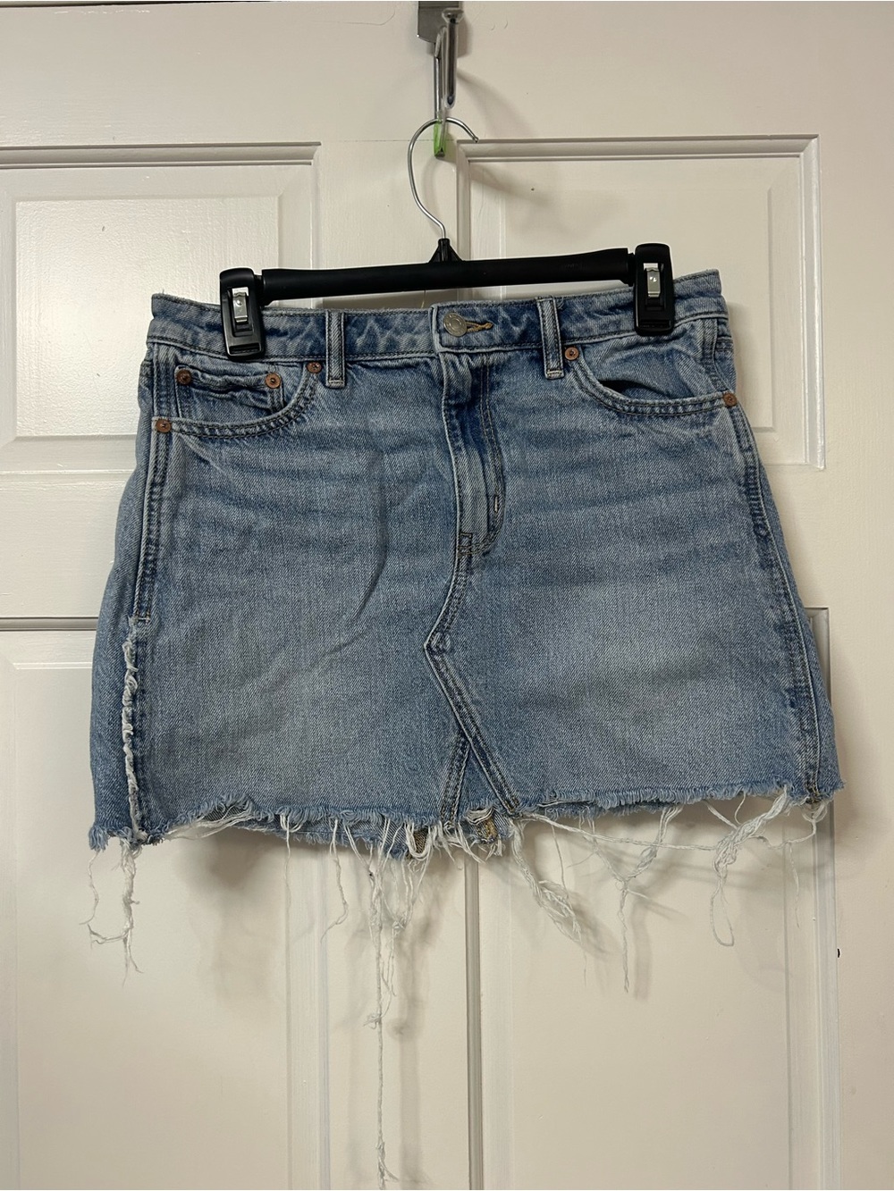 American Eagle Outfitters Light Blue Distressed Denim Mini Skirt